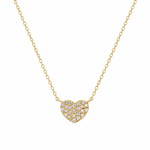 14K solid yellow gold heart necklace with 0.08 CTW pavé diamonds and adjustable 16 to 18 inch chain on a white background.