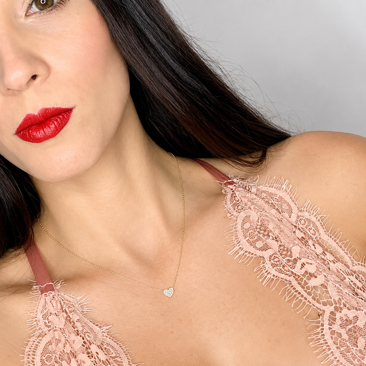 14K Solid Yellow Gold Pave Diamond Heart Necklace