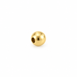 14K solid yellow gold round spacer bead measuring approximately 3.87 mm, featuring a polished finish and visible center hole on a pure white background.
