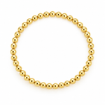 14K solid yellow gold elastic bracelet featuring 44 polished round beads measuring approximately 3.87 mm, arranged in a circle on a pure white background.