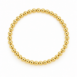 14K solid yellow gold elastic bracelet featuring 44 polished round beads measuring approximately 3.87 mm, arranged in a circle on a pure white background.