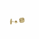 14K Solid Yellow Gold Clover Stud Earrings