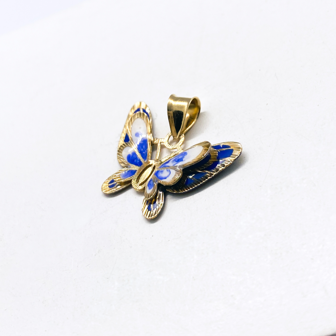 14K Solid Yellow Gold Butterfly Pendant