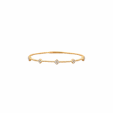14K Solid Yellow Gold 5 Flowers Diamond Clover Station Flex Bangle Bracelet