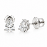 14K solid white gold pear-shaped lab-grown diamond stud earrings with 0.68 CTW and screw backs on a white background.