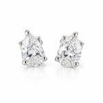 14K solid white gold pear-shaped lab-grown diamond stud earrings featuring approximately 1.10 CTW with push backs on a white background.