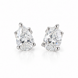 14K solid white gold pear-shaped lab-grown diamond stud earrings featuring approximately 1.10 CTW with push backs on a white background.