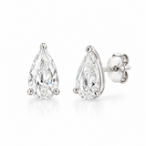 14K solid white gold elongated pear-shaped lab-grown diamond stud earrings featuring 0.54 CTW, E/F color and VS1 clarity on a white background.