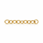 14K solid yellow gold 10-ring chain extender measuring approximately 1 1/4 inches long with 3.35mm rings on a white background.