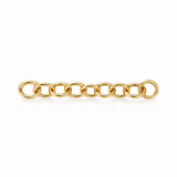 14K solid yellow gold 10-ring chain extender measuring approximately 1 1/4 inches long with 3.35mm rings on a white background.