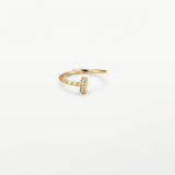 14K solid yellow gold adjustable nail ring with sparkling clear cubic zirconia stones on a white background.