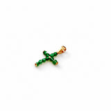 18K solid yellow gold cross pendant featuring genuine emeralds totaling 0.66 carats.