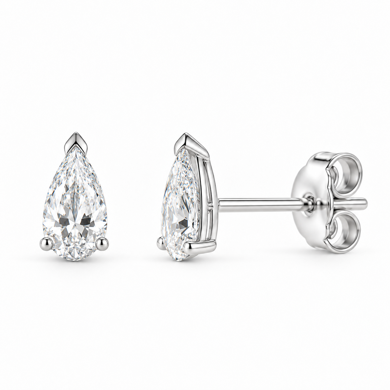 14K White Gold Elongated Pear Lab-Grown Diamond Stud Earrings – 0.54 CTW