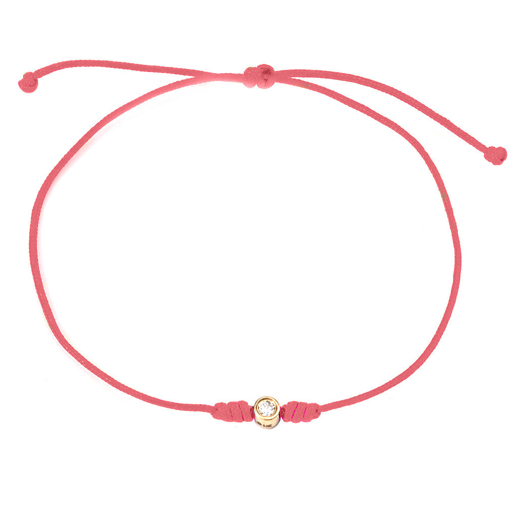 14K Solid Yellow Gold Bezel Diamond Cord Bracelet