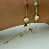 18K Solid Yellow Gold ID Bracelet with Hearts – Genuine Precious Stones (Baby Girl / Girl / Woman)