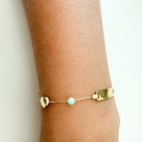 18K Solid Yellow Gold ID Bracelet with Hearts – Genuine Precious Stones (Baby Girl / Girl / Woman)