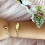 14K Solid Yellow Gold Mother of Pearl Charm ID Bracelet