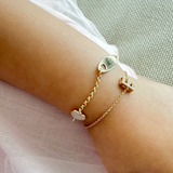 14K Solid Yellow Gold Mother of Pearl Charm ID Bracelet