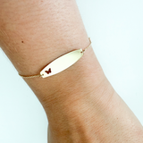 14K Solid Yellow Gold ID Bracelet with Butterfly Silhouette & Pink Evil Eye