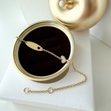 14K Solid Yellow Gold Mother of Pearl Charm ID Bracelet