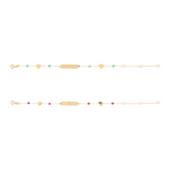 18K Solid Yellow Gold ID Bracelet with Hearts – Genuine Precious Stones (Baby Girl / Girl / Woman)