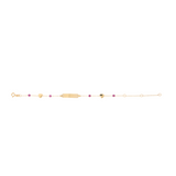 18K Solid Yellow Gold ID Bracelet with Hearts – Genuine Precious Stones (Baby Girl / Girl / Woman)