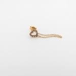 14K solid yellow gold open heart cubic zirconia chain earring with double chain detail, single earring shown on white background.