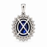 14K White Gold Lab-Grown Blue Sapphire & Diamond Halo Pendant