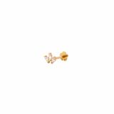 14K Solid Yellow Gold Cubic Zirconia Lotus Flower Piercing Earring