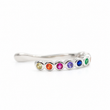 925 Sterling Silver Rainbow Cubic Zirconia Ear Cuff with multicolor bezel-set stones on a white background