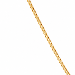 14K solid yellow gold 1.35mm box chain with polished square links on a white background