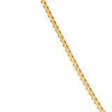14K solid yellow gold 1.35mm box chain with polished square links on a white background