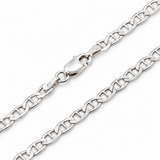 925 sterling silver 3.5mm mariner flat link chain with lobster clasp on a white background