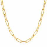 14K solid yellow gold 3mm paperclip chain with 10mm elongated links on a white background