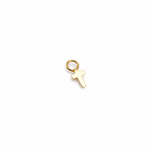 14K solid yellow gold plain cross charm with round jump ring on a white background