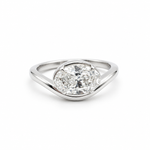 14K solid white gold bezel diamond bypass ring with 1.01ct lab-grown oval diamond on a white background
