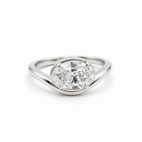 14K solid white gold bezel diamond bypass ring with 1.01ct lab-grown oval diamond on a white background