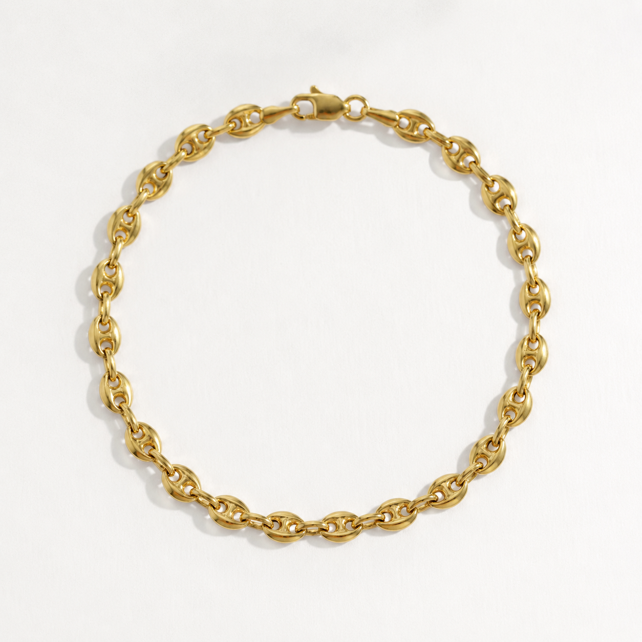 14K Solid Yellow Gold 4mm Mariner Link Anklet with Lobster Clasp Measuring 10 Inches