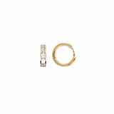 14K Solid Yellow Gold CZ 1 Row Hoops Earrings