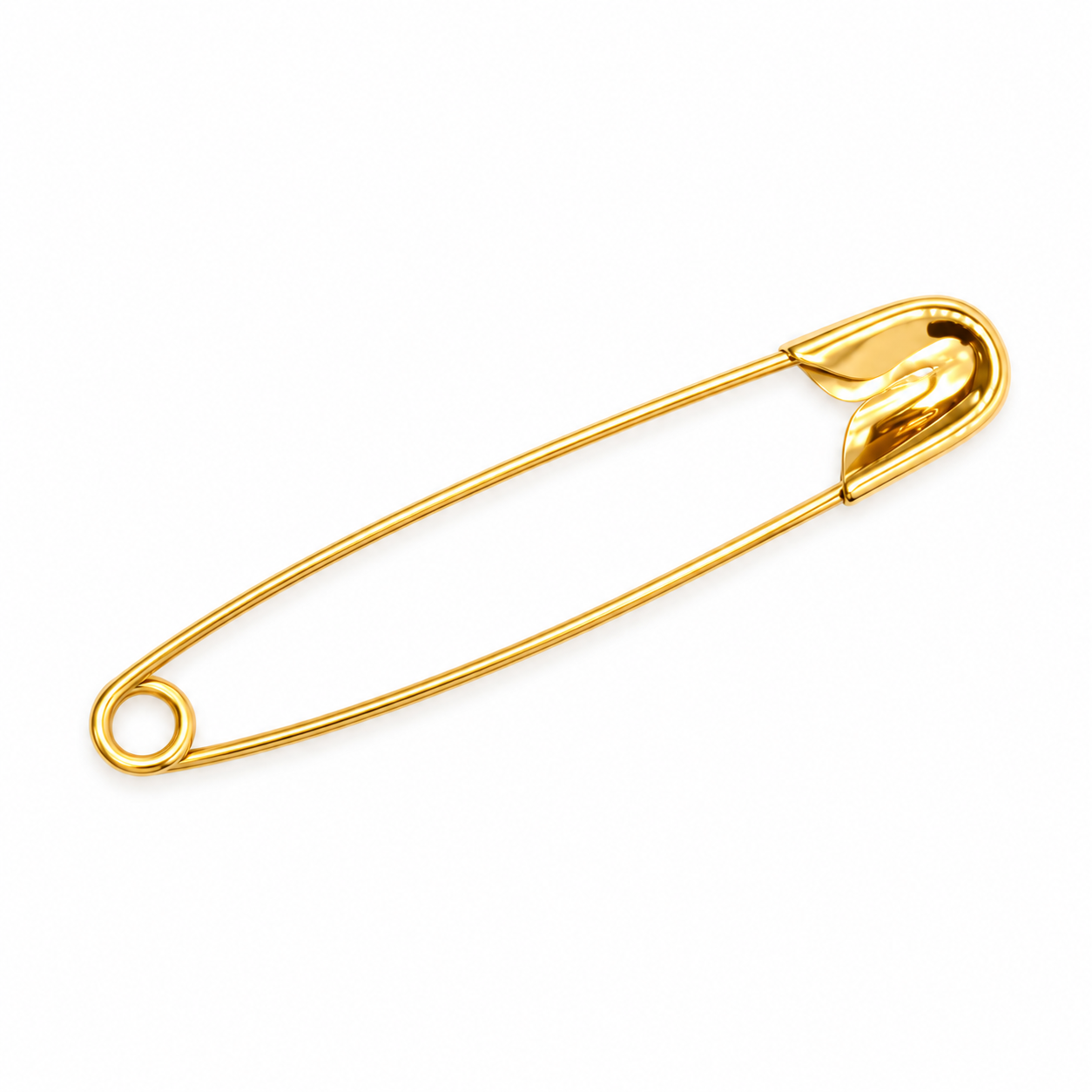 Gold-tone safety pin brooch on a clean white background.