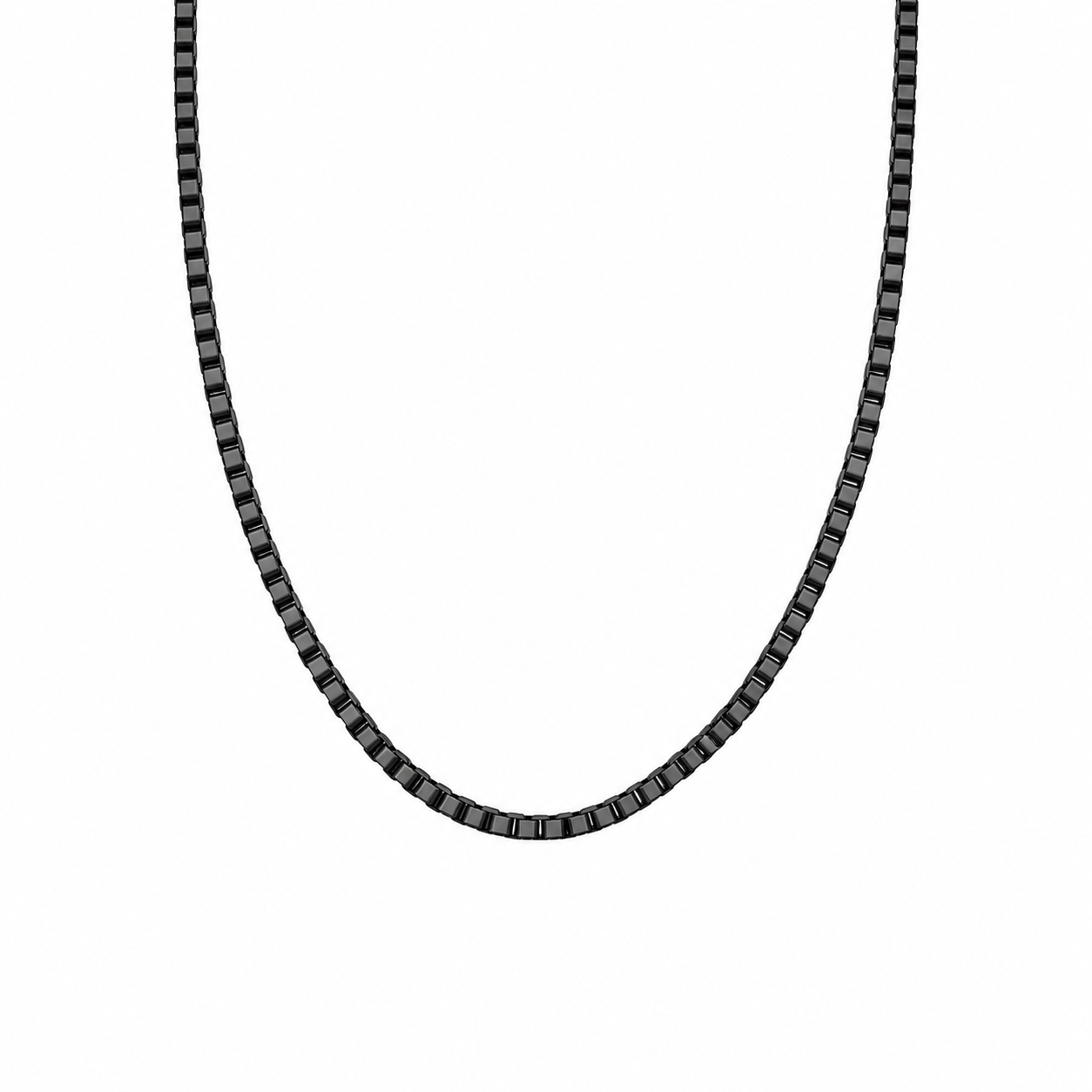18K Gold Filled Colorful Enamel Box Chain Necklace Black box chain necklace on a clean white background.