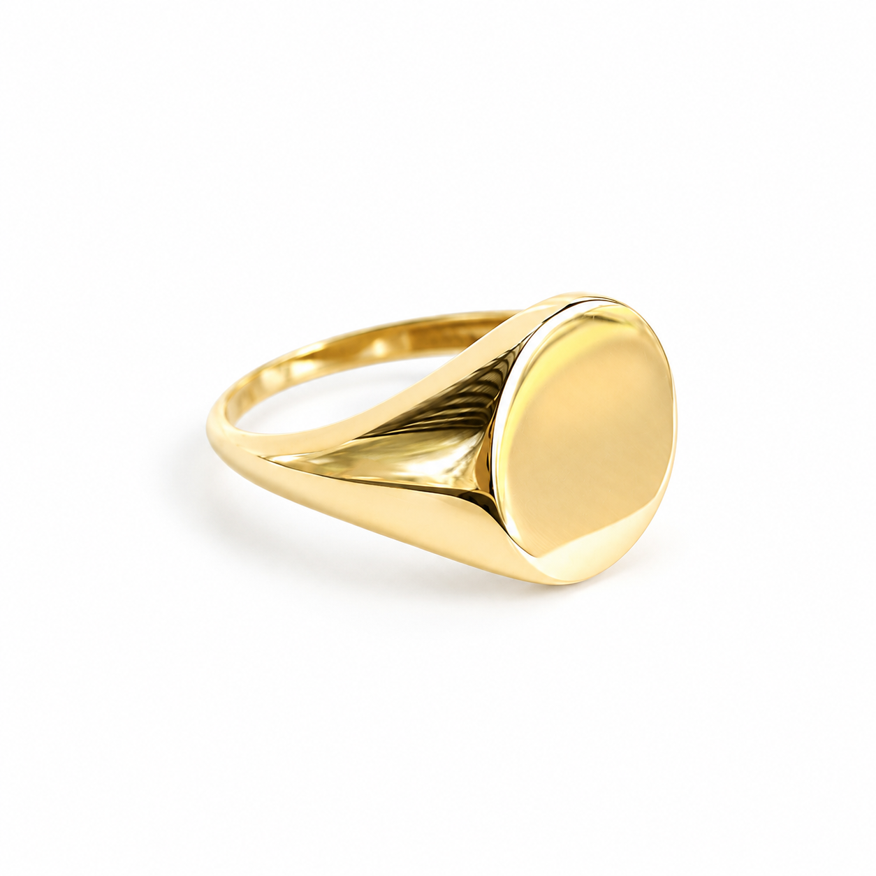 14K yellow gold oval signet ring with smooth polished face