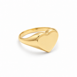 14K yellow gold heart signet ring with smooth polished finish