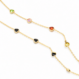  14K solid yellow gold multicolor heart CZ station necklace
