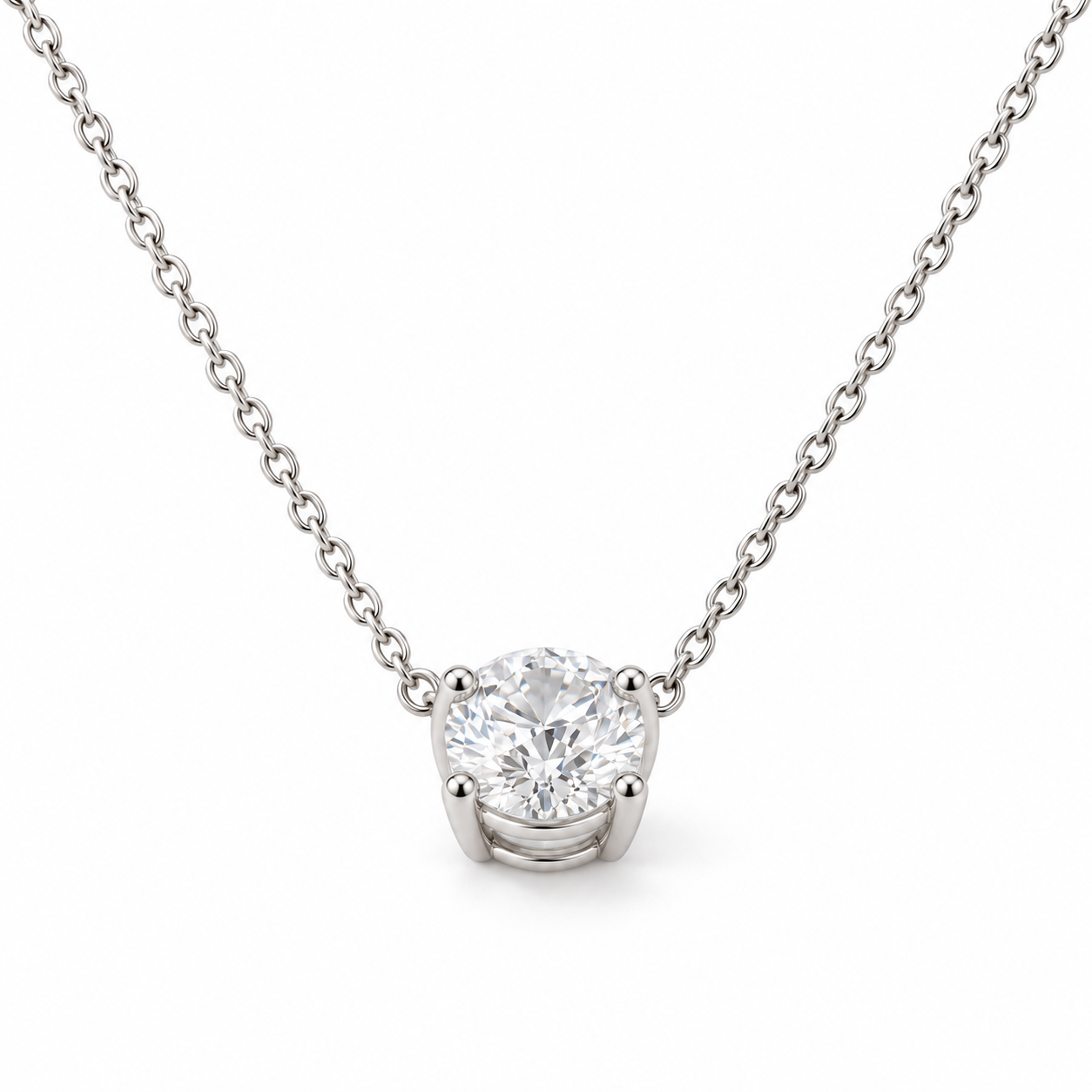 1 ct certified IGI lab-grown diamond necklace in 14K white gold on white background product photo