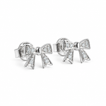 10K solid white gold bow stud earrings with pavé diamonds