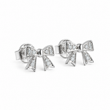 10K solid white gold bow stud earrings with pavé diamonds