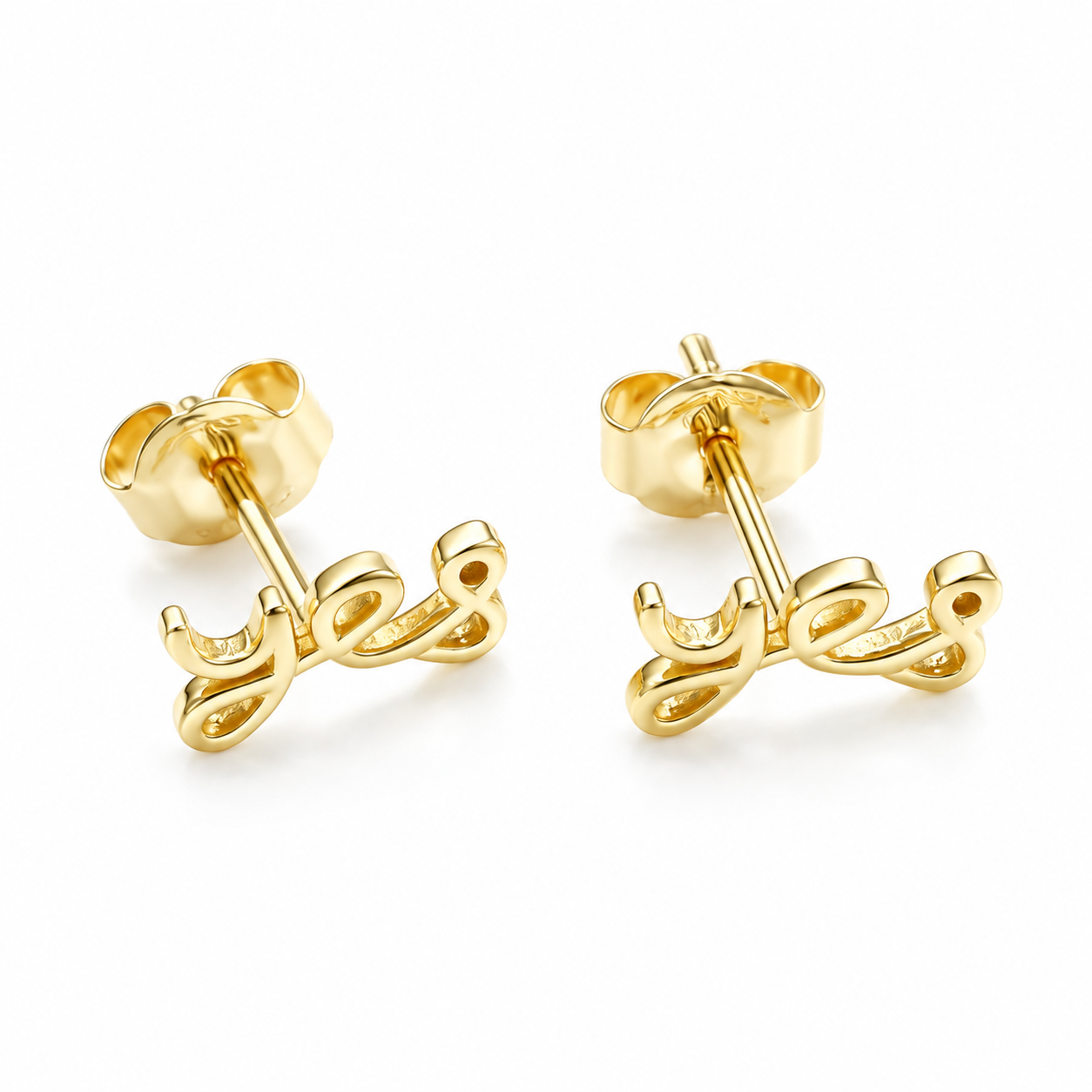 14K Solid Gold “YES” Stud Earrings
