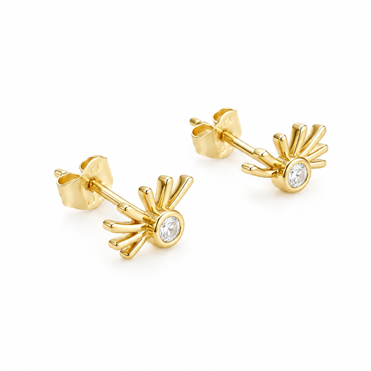 A pair of 14K solid gold evil eye-shaped eyelash diamond earrings with post and push back closures, displayed on a white background.