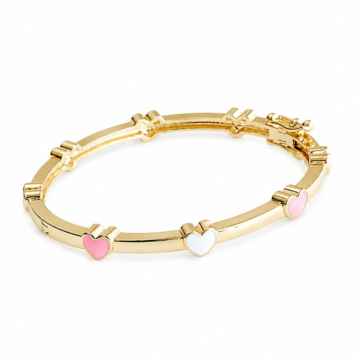 18K Gold-Plated Brass Girl’s Bangle with Enamel Hearts